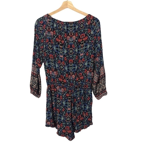 American Eagle Outfitters Blue & Red Floral Long Sleeve Romper L - Picture 2 of 7
